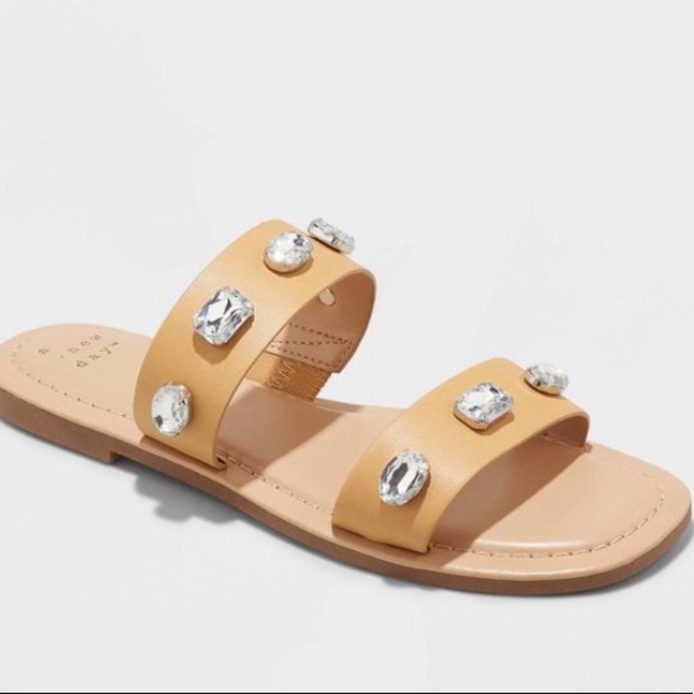 A New Day Brit Embellished Sandals Slides Tan